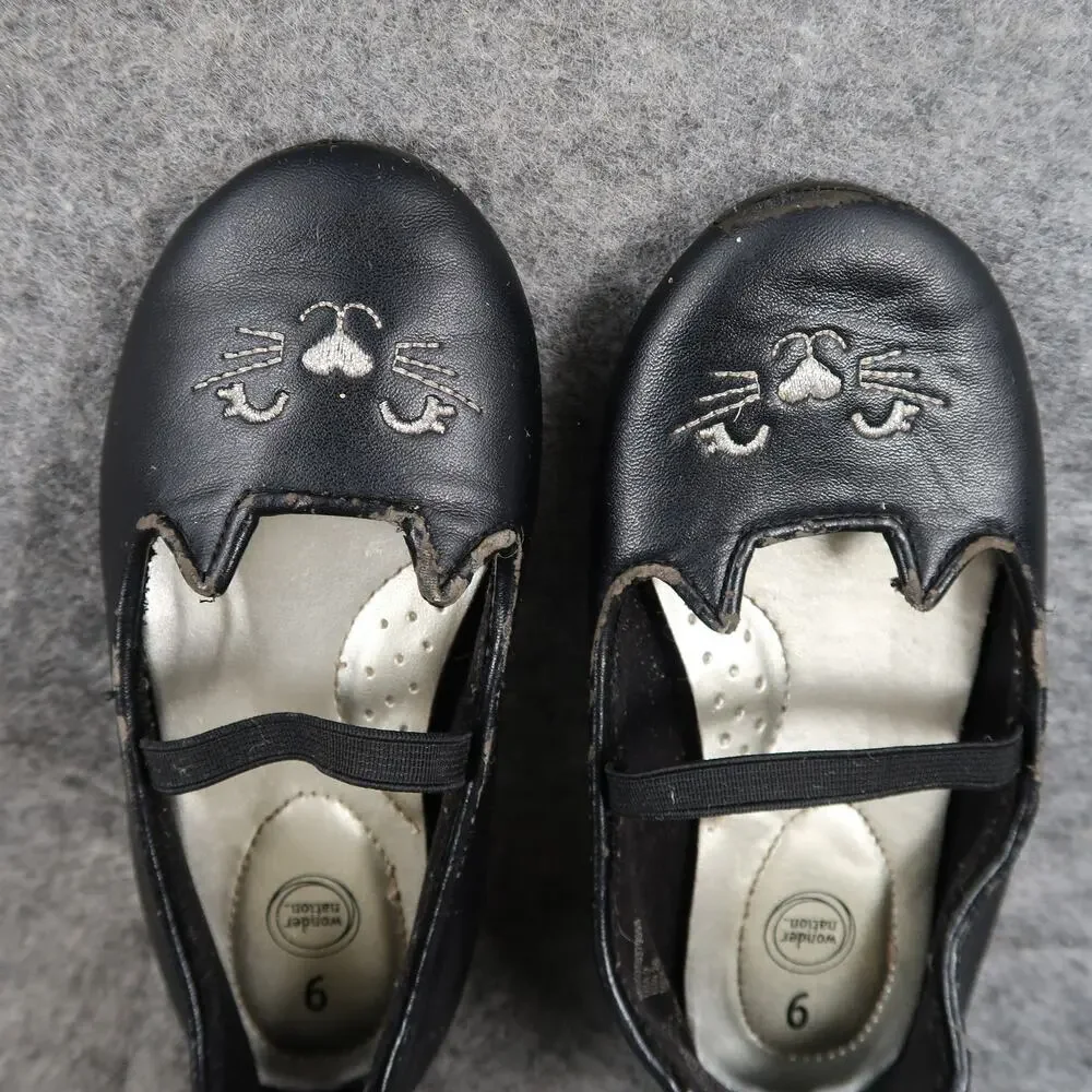 Wonder Nation Shoes Kids Toddler 9 Ballet Flats Mary Jane Cat Kitten Black